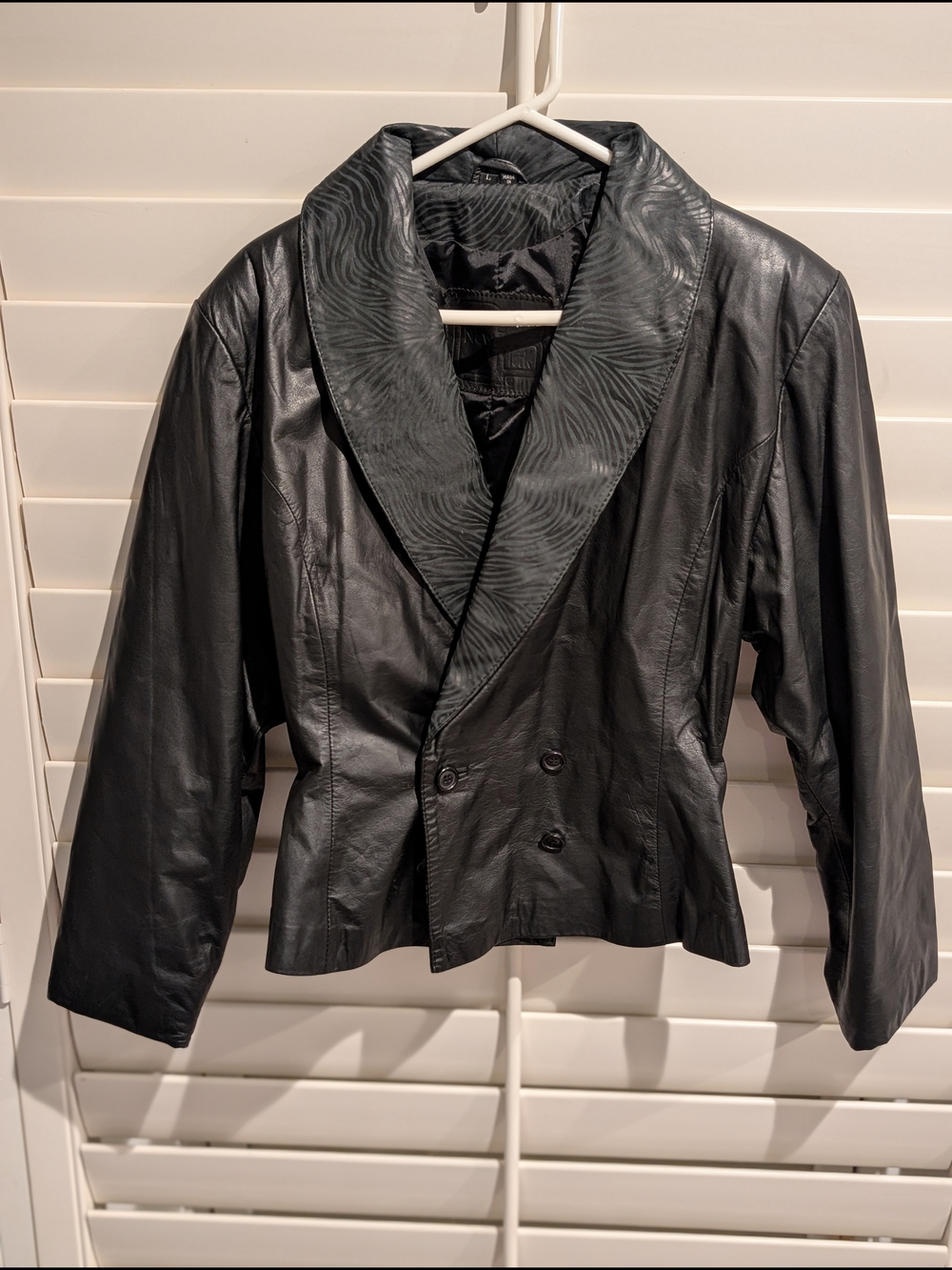 Women’s L Black Leather Double-Breasted Jacket